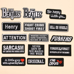 Modern computer embroidery fabric patch with English letters, rectangular patch for clothing accessories, bags and accessories, fabric label