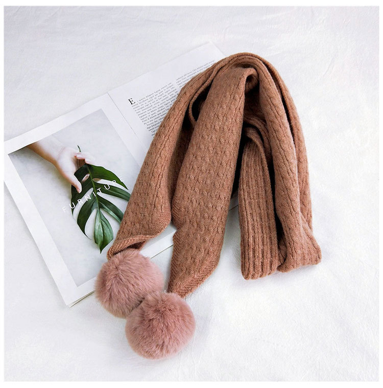 Double Ball Solid Color New Scarf Female Autumn And Winter Long Warm Knitted Knit Collar display picture 6