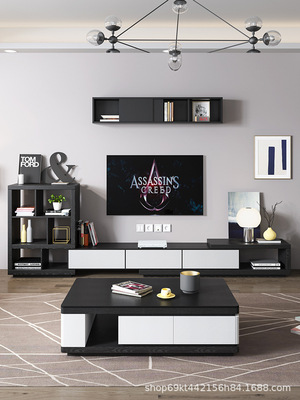 black and white Stone fire TV cabinet tea table combination Marble Telescoping Modern minimalist Storage multi-function a living room Cabinet