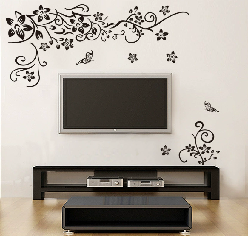 Популярная черная бабочка диагональная лоза европейский и американский черный ТВ фон стикер стены JM8382 оптовая продажа с фабрики