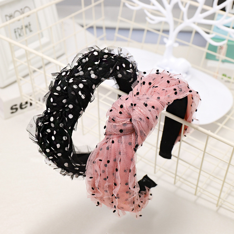 Lace Silk Gauze Cloth Headband Small Fresh Wave Dot Floral Knot Wide Side Headband display picture 13