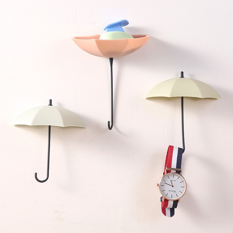 Wholesale multi-functional Wall sticky hook umbrella shape nail-free sticky hook decorative small object storage rack