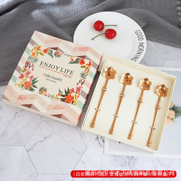 스테인레스 스틸 스푼 일본 금도금 꽃 스푼 커피 교반 스푼 일본과 한국의 창조적 인 장미 스푼 세트