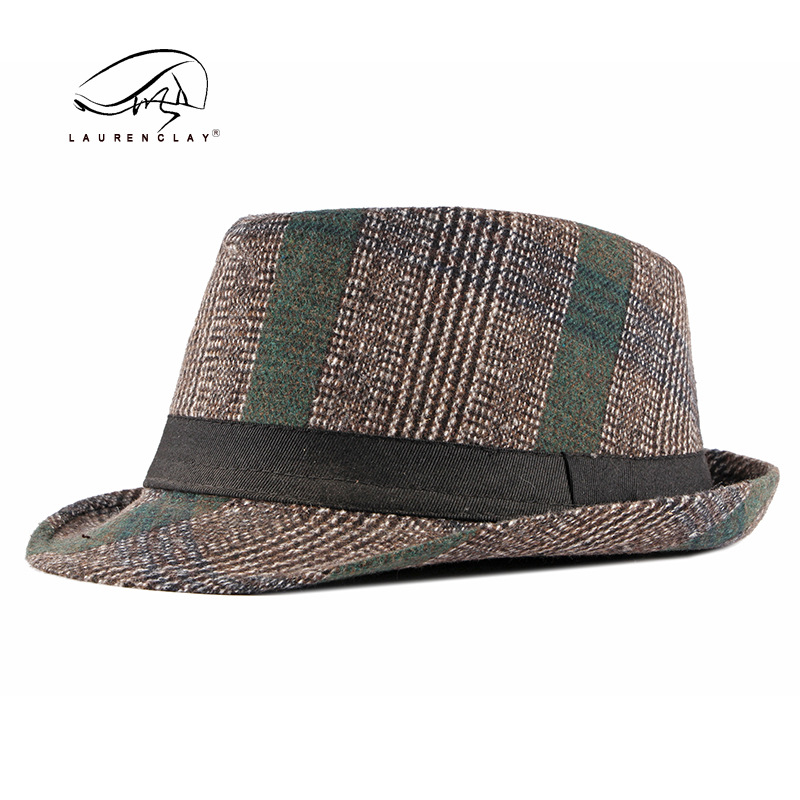 Otoño e Invierno nuevo británico retro Plaid Top Hat hombres de mediana edad y ancianos de lana Caballero sombrero Jazz sombrero al por mayor