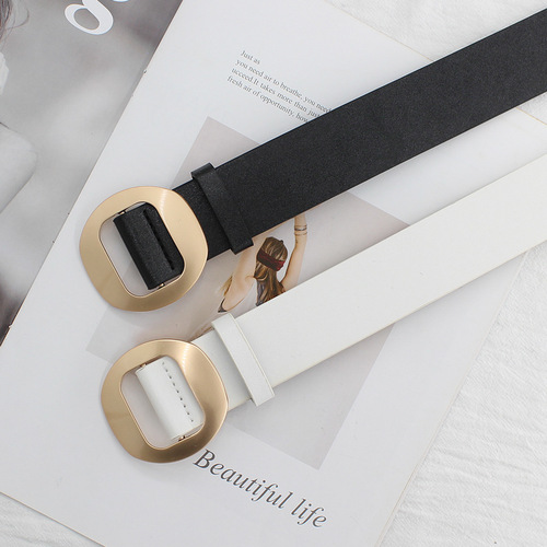 Korean style student bf style hole-free decorative wide belt for women round Japanese buckle non-hole casual pants belt one piece drop shipping