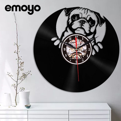 originality Vinyl Wall clock Vinyl Pug Retro Clock Living room decor LED quartz Wall clocks and watches