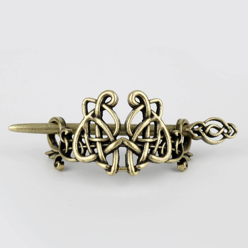 Сплавной ретро шпилька (Mo Chun), дизайн Celtic‑knot, электропокрытие, 4.5×5.9×8 см