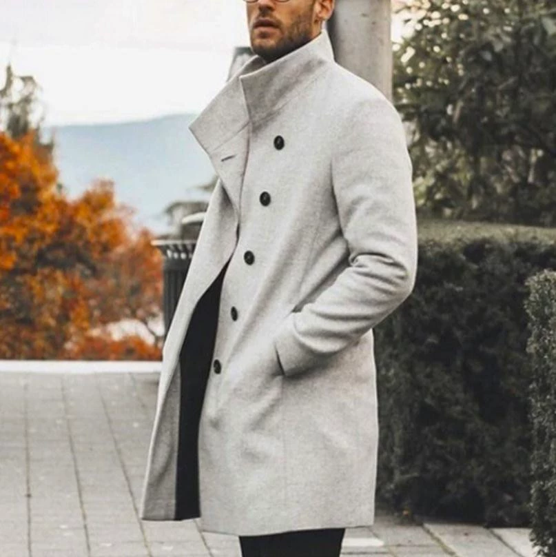 Модный длинный шерстяной тренч, европейский стиль, slim fit, средняя длина