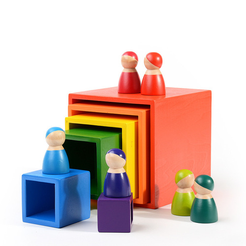Foreign trade solid wood rainbow building blocks 12-color arched building blocks kindergarten puzzle early education stacking high toys 3-10 years old