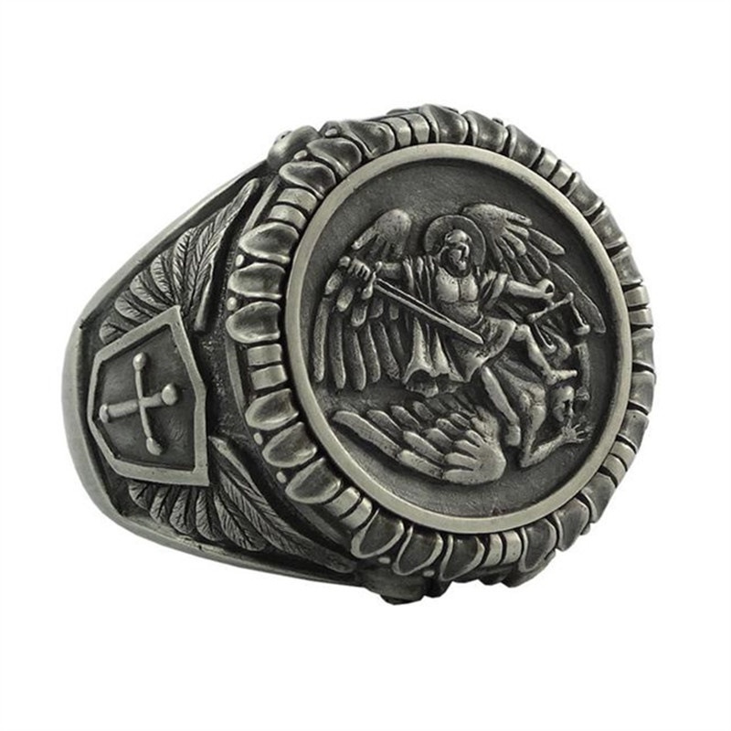 天使魔法戒指复古合金Saint Michael The Archangel 图 3