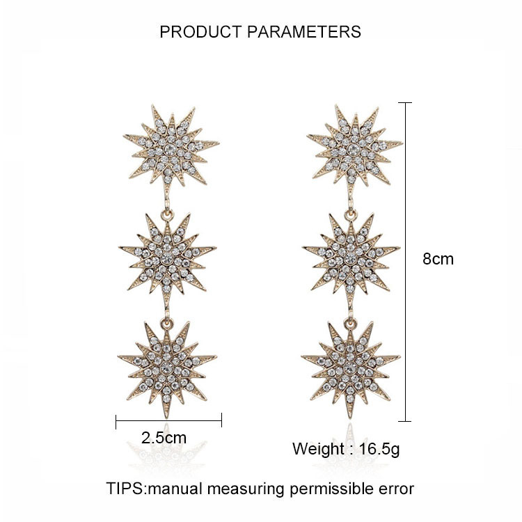 欧美时尚潮人跨境电商货源新款耳饰金色太阳花合金镶钻流苏耳坠女