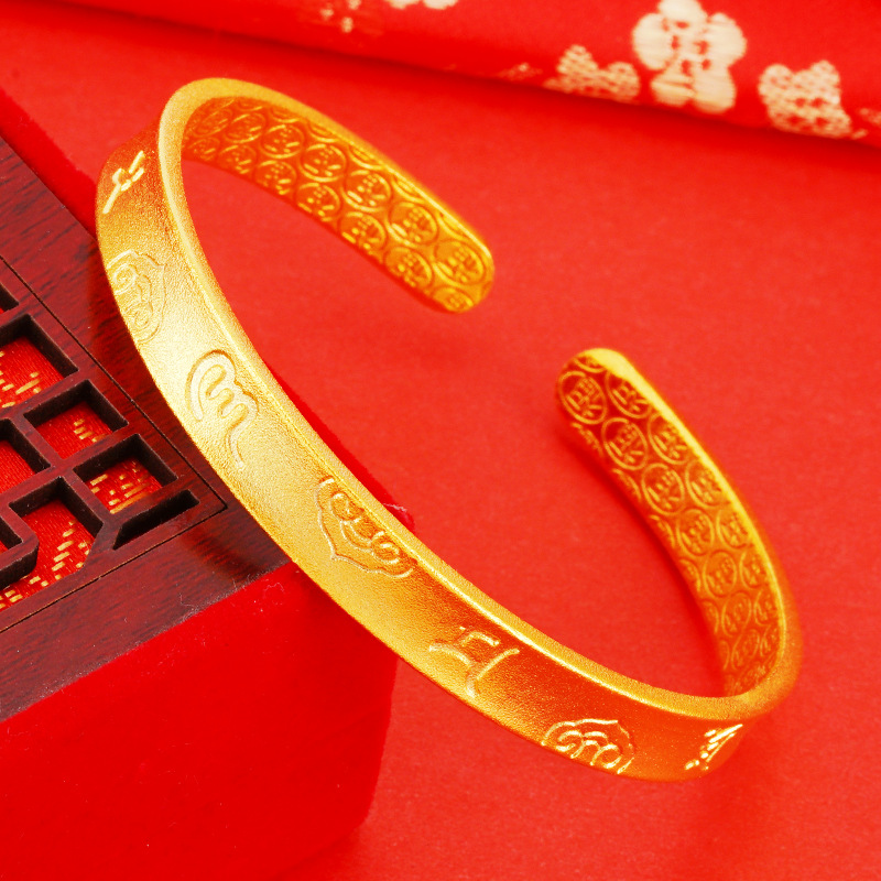 Cobre chapado 24K oro seis palabras mantra Vietnam arena oro pulsera mujeres xiangyun seis palabras lema abierto pulsera joyería