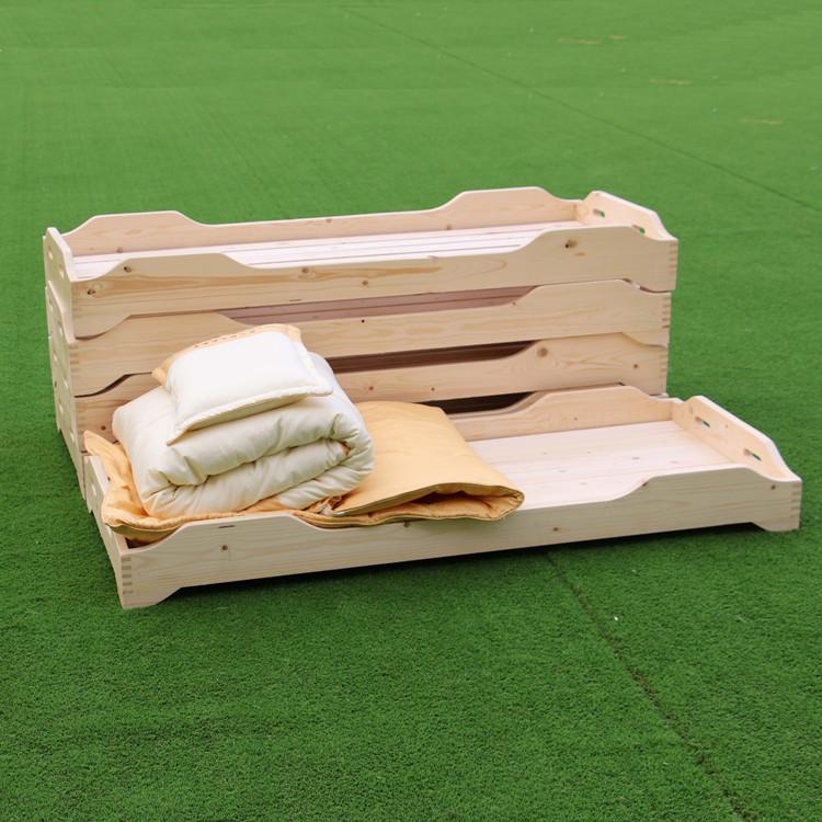 Wholesale kindergarten small bed Children's wooden bed stack bed lunch bed Morning lunch bedbate fence