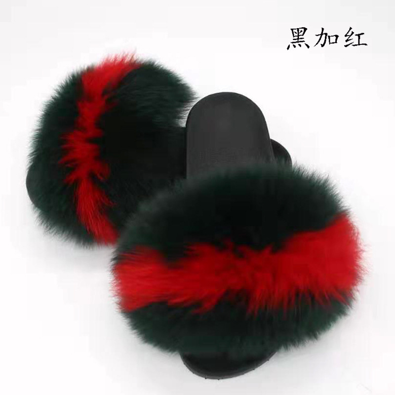 春夏平底毛毛一字拖舒适软底防滑狐狸毛真毛皮草外穿凉拖女拖鞋潮|ms