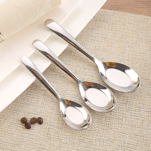 Long-handled thickened flat-bottomed stainless steel spoon student rice spoon children's small oval small spoon