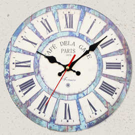 客厅创意圆形挂钟怀旧复古欧美田园乡村木质简约静音时钟表代发