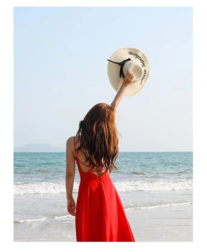 Vacation straw hat for women with large brim, beach sun protection hat, small fresh and versatile summer travel sun hat, foldable