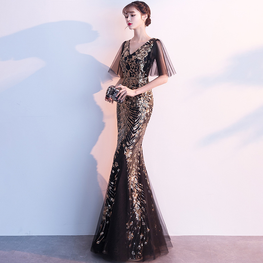 Golden long evening dress