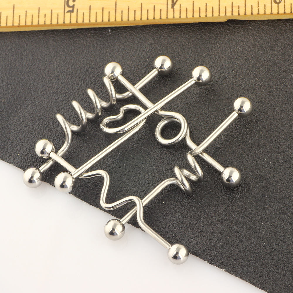 5-Piece Industrial Earring Set Long Rod Piercing Earrings Stainless Steel Ear Cartilage Jewelry Set detail image 18