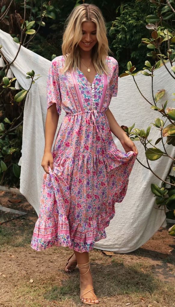 Pink Blomstret Lang Kjole 3