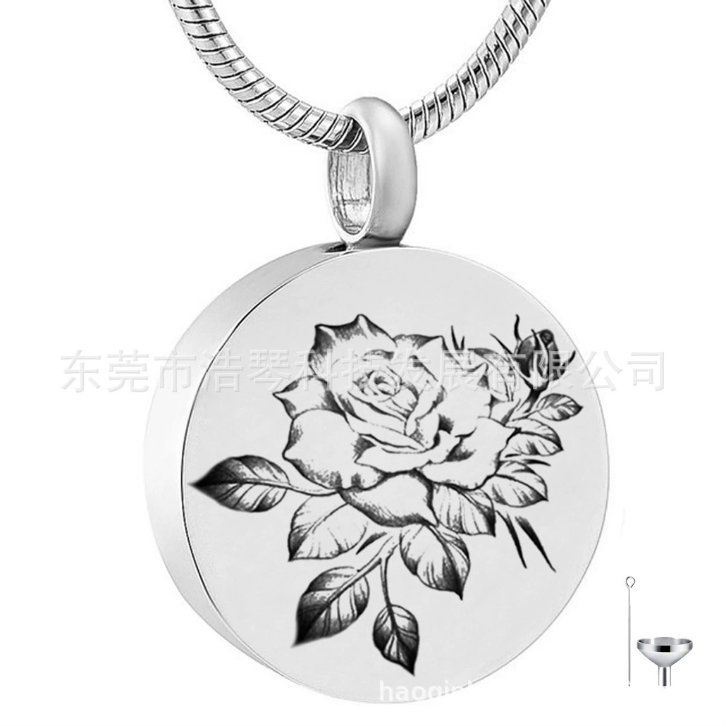 Европейские и американские популярные ювелирные изделия из нержавеющей стали круглые розы кулон ПЭТ пепел ожерелье флакон духов аксессуары