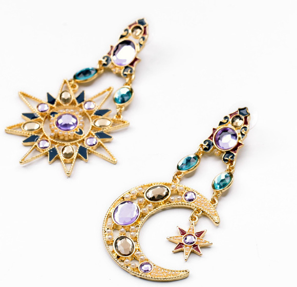 Elegant Glam Star Moon Water Droplets Alloy Inlay Rhinestones Opal Women's Drop Earrings display picture 2