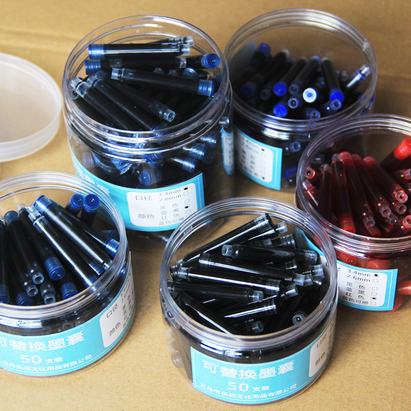 3.4mm2.6mm口徑罐裝標准通用墨囊50個100個桶裝藍色可擦黑色紅