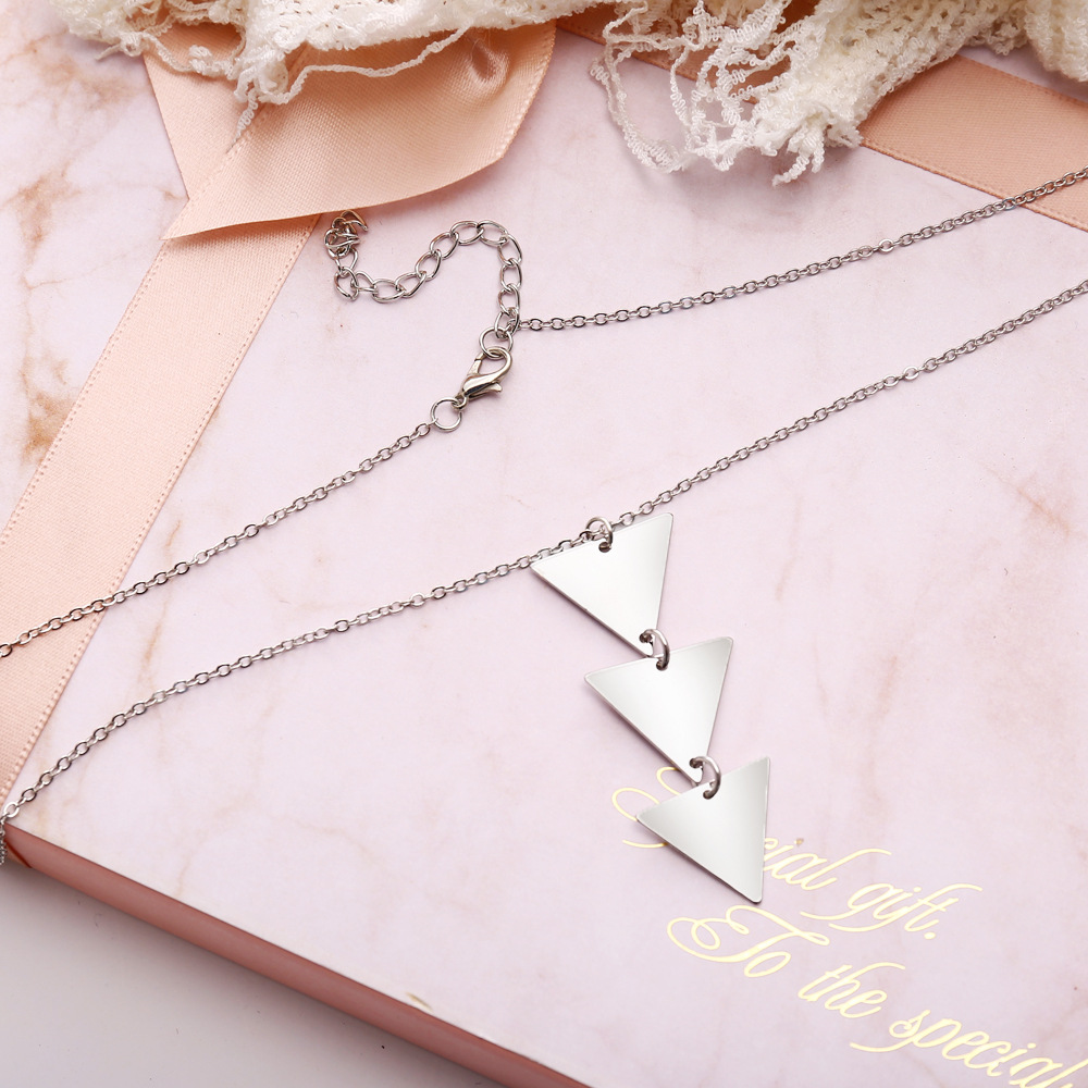 Long Chain Metal Glossy Triangle Integrated Pendant Necklace Wholesale display picture 10