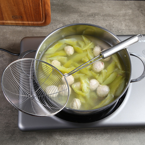 Factory direct sales stainless steel wire drain hot pot frying oil grid filter spoon net drain 201 large round tube colander strainer