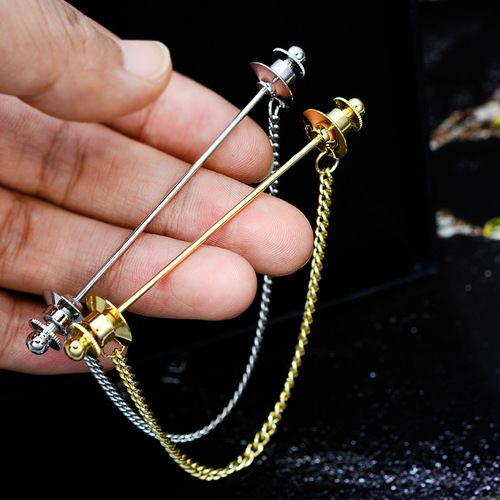 Zhu Yilong's same style simple men's one-word pin brooch shirt collar pin chain collar button tassel BROOCH