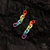 Neon acrylic rainbow chain, Japanese earrings, ear clips