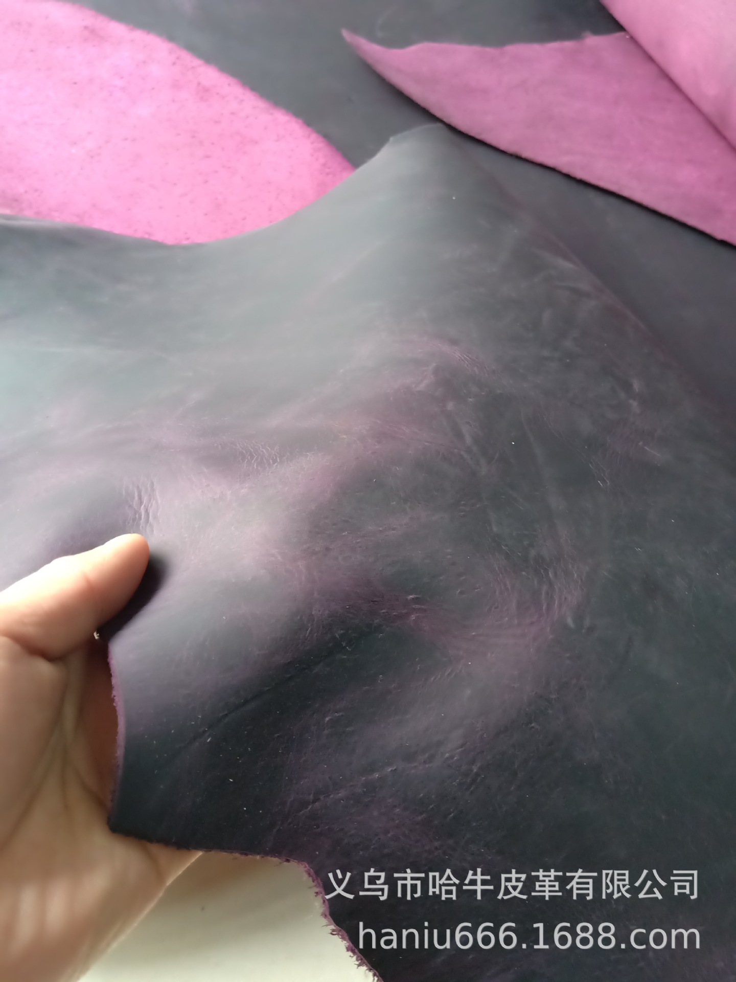 义乌哈牛真皮商行 紫色油蜡疯马皮  紫色油蜡风马皮 多色 现货