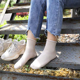 袜子女秋冬纯色中筒袜 日系卷边堆堆袜韩版百搭学院风糖果色女袜