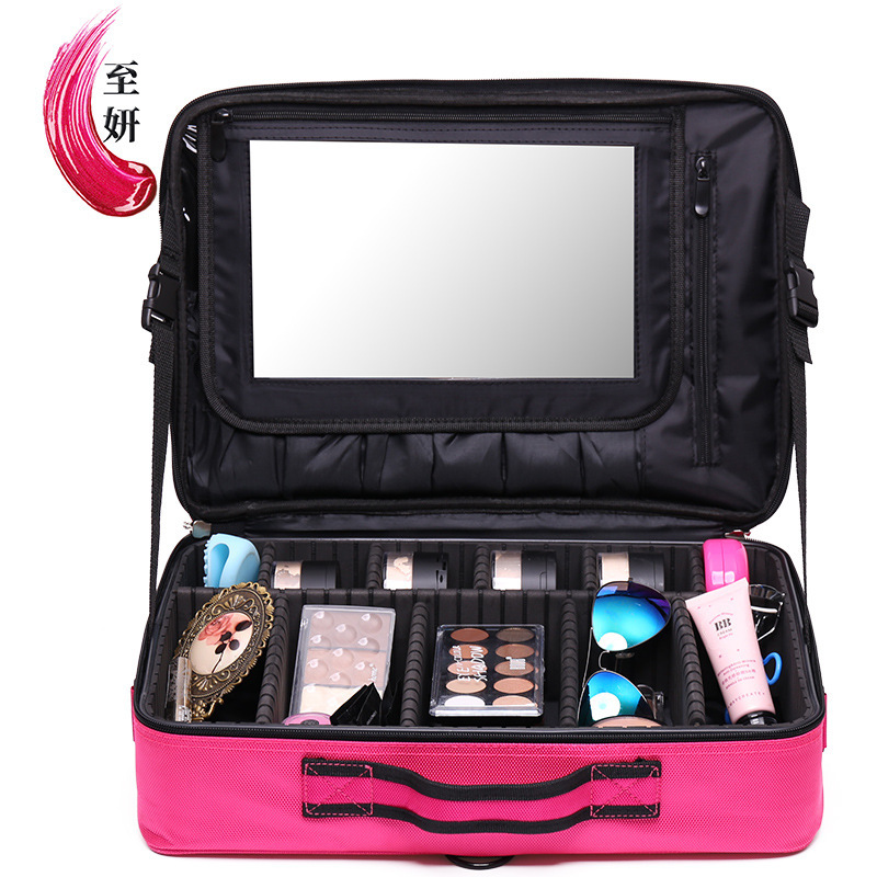 Ins Partition Storage Makeup Bag, Large Capacity Makeup Artist and Tattoo Artist Portable Beauty Tool Bag with Contrasting Color Design