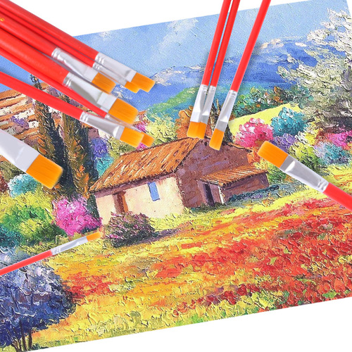 1-12 red rod nylon hair oil paint brush gouache acrylic painting pen row pen set wooden brush