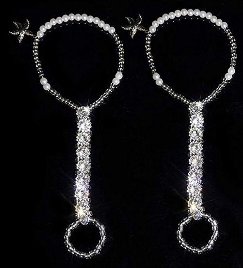 亚马逊夏季新娘脚链 大水钻太阳花珍珠弹力脚链 海星沙滩脚饰现货|ms