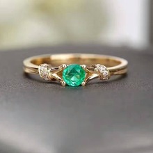 泰菲美ish跨境专供2018新款流行银色祖母绿戒指4mm圆形明亮铜批发