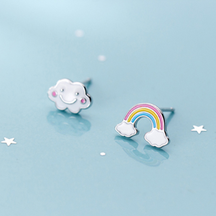 s925 Silver Earrings Women's Korean-style Fashion ins Style Cute Rainbow Clouds Asymmetric Sweet Ear Jewelry s925 Silver Earrings Women's Korean-style Fashion ins Style Cute Rainbow Clouds Asymmetric Sweet Ear Jewelry