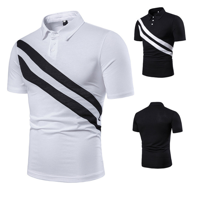 Men’s Short Sleeve T-shirt Diagonal Double Stripe Colour Matching  