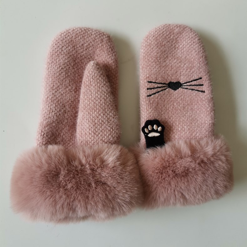 手套冬天女保暖可爱卡通日系学生加绒针织棉防寒骑车软妹连指手套