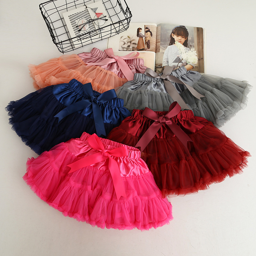 2021 New Children's Dress Spring/Summer Girls' Solid Color Bow Tutu Skirt Baby Gauze Skirt Foreign Trade Children's Clothing Wholesale
