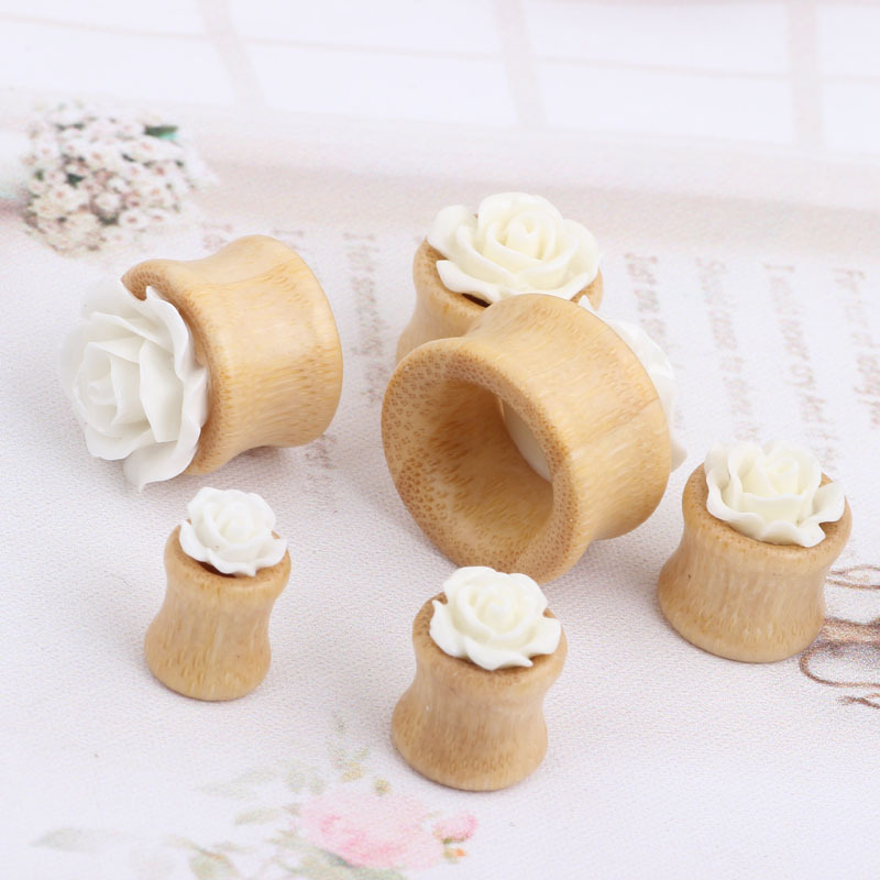 New Bamboo Flower Hollow Ear Expander Ear Plug Piercing Flower Auricle Wooden Ear Gauges detail image 7