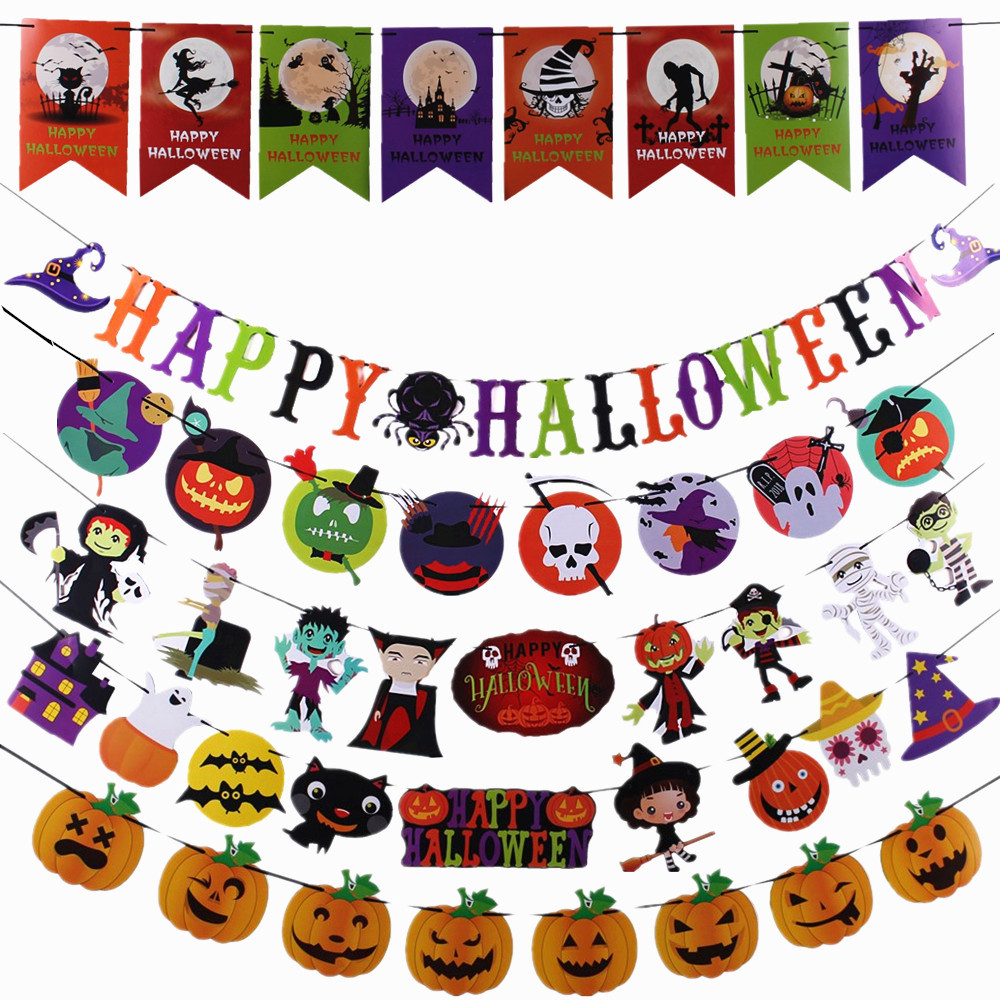 Guirnalda de Halloween bandera decoración escena diseño props carta colgante tira fantasma cabeza araña calabaza