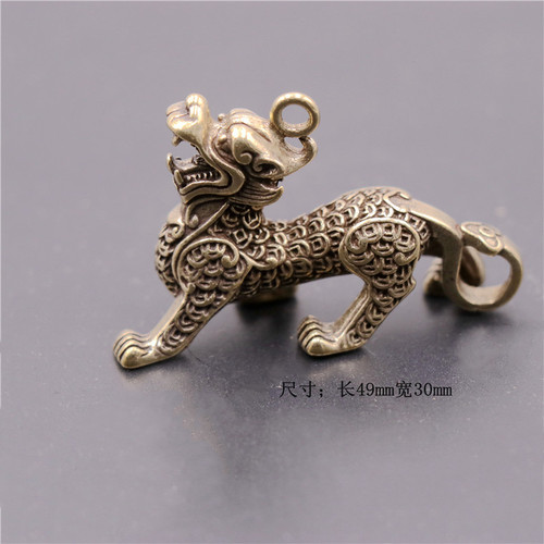 2pcs Creative gift handmade qilin necklace keychain pendant brass Kirin Lucky Eliminate disaster good wealth gift car keychain accessories