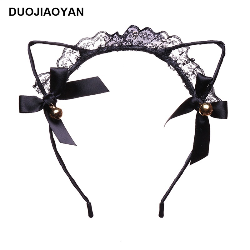 European And American Hollow Lace Small Bow Cat Ears Headband display picture 2