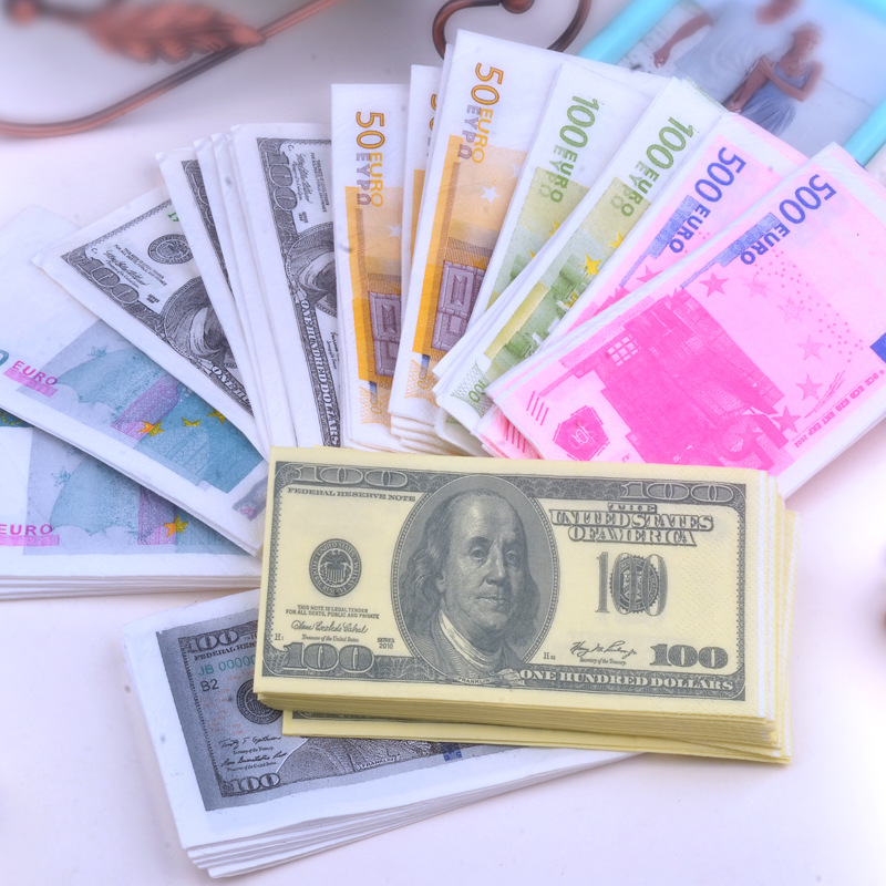 钱币纸巾美金欧元彩色餐巾纸创意搞怪纸巾口布土豪美钞|ms
