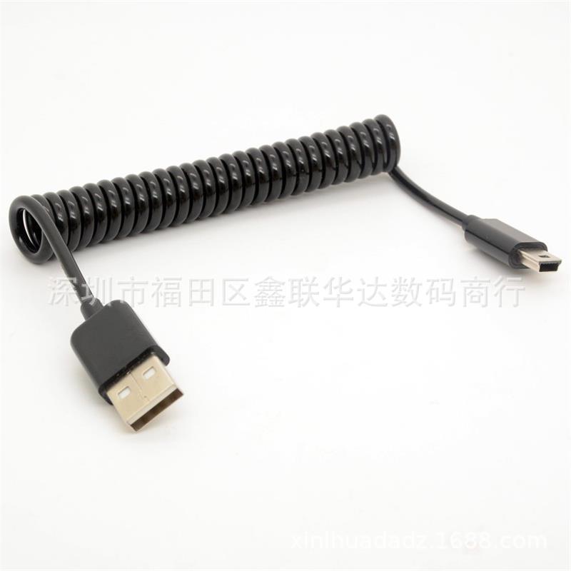 USB Mini 5P数据线 USB Mini 5P T口弹簧伸缩数据充电线 相机线1M-阿里巴巴