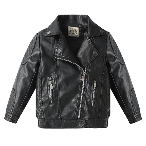 2024 Spring and Autumn New Children's Clothing Boys' Leather Clothes Handsome Children's Jacket Lapel Trendy Motorcycle Tops for Small and Medium-sized Children
