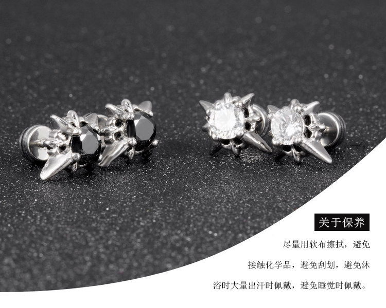 Titanium Steel Punk Diamond Black Cross Earrings display picture 3