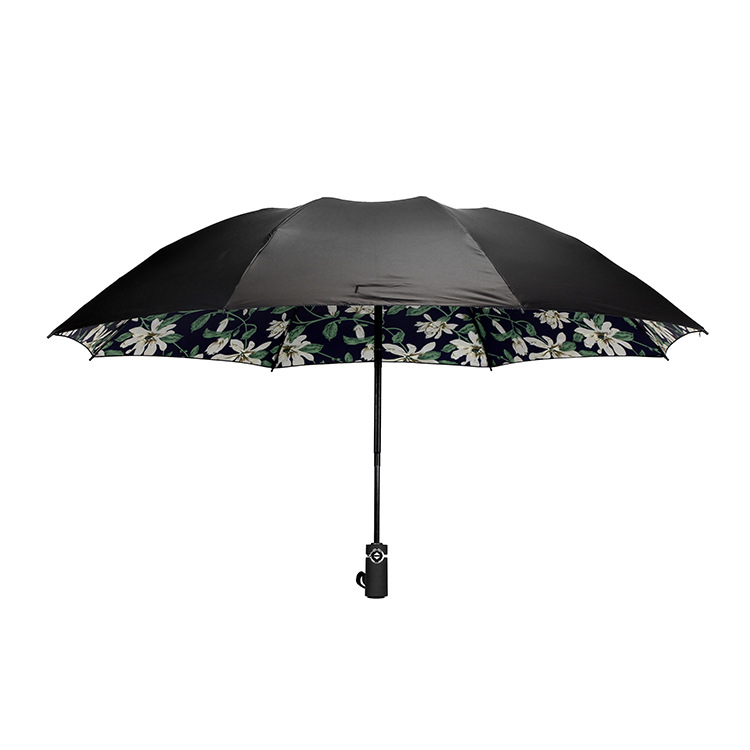 跨境电商创意自动三折雨伞防晒黑胶晴雨伞厂家直销商务折叠伞logo